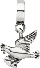 Sterling Silver 925 Antiqued Dove Dangle Bead by Sophia Jewelers