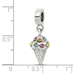 Sterling Silver 925 CZ Ice Cream Cone Dangle Bead with Antiqued Finish