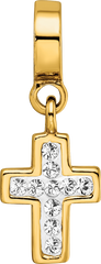 Sterling Silver Gold-Plated Crystal Cross Dangle Bead with Polished Finish