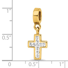 Sterling Silver Gold-Plated Crystal Cross Dangle Bead with Polished Finish
