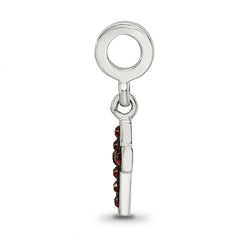 Sterling Silver 925 Antiqued Cross Dangle Bead with Red Crystal Charm