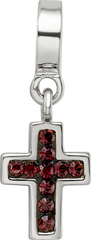 Sterling Silver 925 Antiqued Cross Dangle Bead with Red Crystal Charm