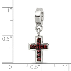 Sterling Silver 925 Antiqued Cross Dangle Bead with Red Crystal Charm