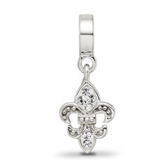 Sterling Silver 925 Fleur De Lis Bead with Clear Crystal Antiqued Finish
