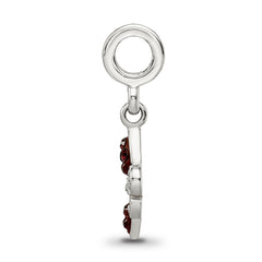 Sterling Silver 925 Fleur De Lis Dangle Bead with Red Crystal Antique Finish