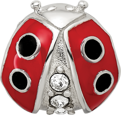 Sterling Silver 925 Enameled Ladybug Bead with Preciosa Crystal Charm