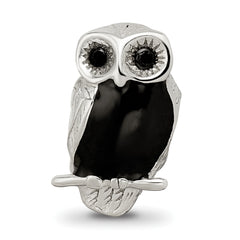 Sterling Silver 925 Wise Owl Enameled Bead with Antiqued Finish