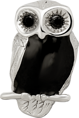 Sterling Silver 925 Wise Owl Enameled Bead with Antiqued Finish