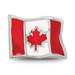 Sterling Silver 925 Canada Flag Bead with Enameled Finish Solid