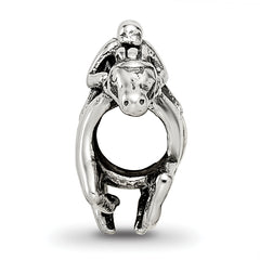 Sterling Silver 925 Race Horse Bead with Antiqued Finish, Solid and Casted Design