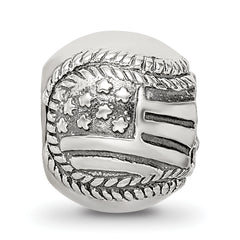Sterling Silver USA Flag Baseball Bead with Antiqued Finish Solid