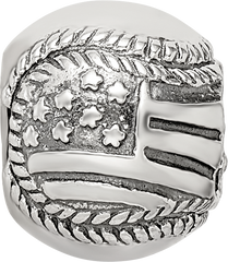 Sterling Silver USA Flag Baseball Bead with Antiqued Finish Solid