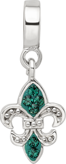 Sterling Silver 925 Green Crystal Fleur De Lis Dangle Bead Antiqued Finish