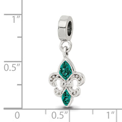 Sterling Silver 925 Green Crystal Fleur De Lis Dangle Bead Antiqued Finish