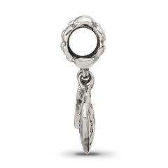 Sterling Silver 925 Heart & Key Dangle Bead with Antiqued Finish