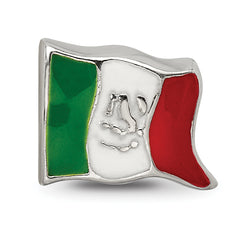 Sterling Silver 925 Mexico Flag Enameled Bead with Antiqued Finish