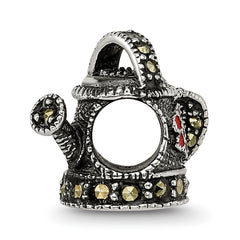 Sterling Silver Enameled Marcasite Watering Can Bead with Polished Finish