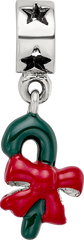 Sterling Silver 925 Green Enameled Candycane Dangle Bead Polished Finish