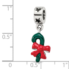 Sterling Silver 925 Green Enameled Candycane Dangle Bead Polished Finish