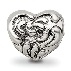 Sterling Silver 925 Scroll Heart Bead with Antiqued Finish