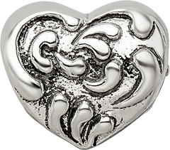 Sterling Silver 925 Scroll Heart Bead with Antiqued Finish
