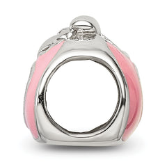 Sterling Silver 925 Pink and Red Enameled Purse Bead with Polished Finish
