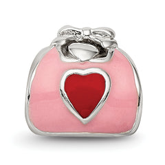 Sterling Silver 925 Pink and Red Enameled Purse Bead with Polished Finish