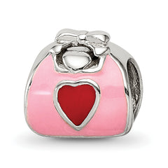 Sterling Silver Reflections Pink/Red Enameled Purse Bead