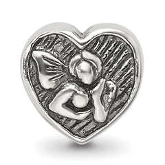 Sterling Silver 925 Angel Heart Bead with Antiqued Finish Solid Cast Design