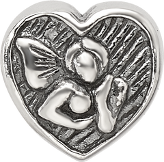 Sterling Silver 925 Angel Heart Bead with Antiqued Finish Solid Cast Design