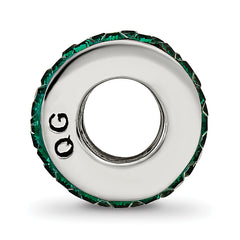 Sterling Silver 925 Green Crystal Bead with Polished Double Row Design