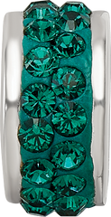 Sterling Silver 925 Green Crystal Bead with Polished Double Row Design