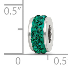 Sterling Silver 925 Green Crystal Bead with Polished Double Row Design
