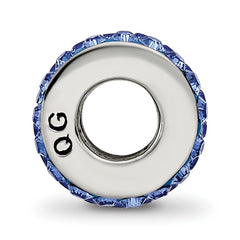 Sterling Silver 925 Blue Crystal Bead with Polished Double Row Design