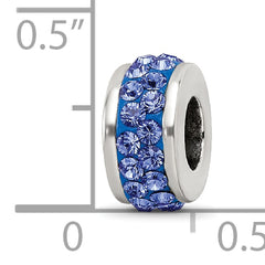Sterling Silver 925 Blue Crystal Bead with Polished Double Row Design