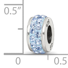 Sterling Silver 925 Double Row Light Blue Crystal Bead with Polished Finish