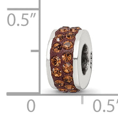 Sterling Silver 925 Double Row Brown Crystal Bead Polished Finish