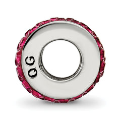 Sterling Silver Maroon Double Row Crystal Bead Polished Charm Elegant Design