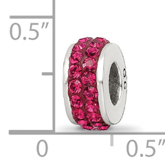 Sterling Silver Maroon Double Row Crystal Bead Polished Charm Elegant Design