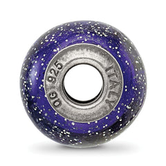 Sterling Silver 925 Murano Glass Bead with Dark Blue Glitter Finish