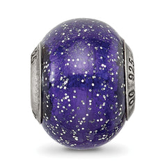 Sterling Silver 925 Murano Glass Bead with Dark Blue Glitter Finish