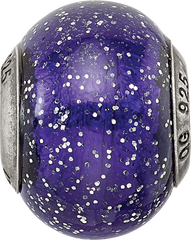 Sterling Silver 925 Murano Glass Bead with Dark Blue Glitter Finish
