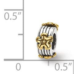 Sterling Silver & 14K Gold Floral Bead with Polished Finish
