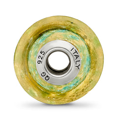 Sterling Silver 925 Murano Glass Bead in Yellow/Teal Antiqued Finish Elegant Design