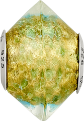 Sterling Silver 925 Murano Glass Bead in Yellow/Teal Antiqued Finish Elegant Design
