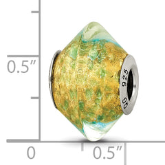 Sterling Silver 925 Murano Glass Bead in Yellow/Teal Antiqued Finish Elegant Design