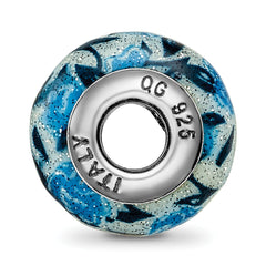 Sterling Silver 925 Blue Rose Glitter Glass Bead with Antiqued Finish Elegant Charm