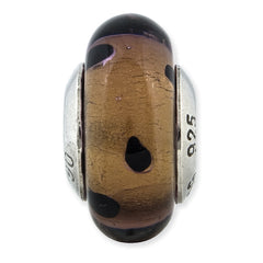 Sterling Silver 925 Murano Glass Bead with Brown and Black Dots Antique Finish