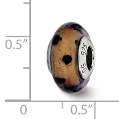 Sterling Silver 925 Murano Glass Bead with Brown and Black Dots Antique Finish