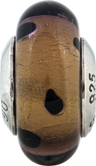 Sterling Silver 925 Murano Glass Bead with Brown and Black Dots Antique Finish
